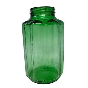 Vintage Hungarian Green Glass Ribbed Food Storage Canning Jar No Lid XL Boho